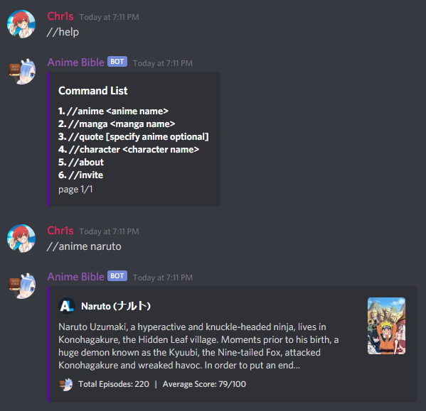 Anime Bible Discord Bots